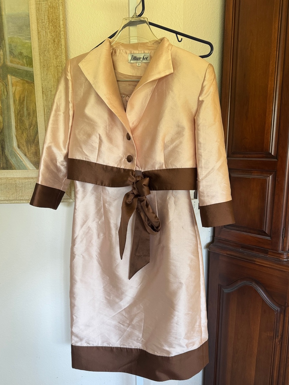 Village Set Vintage Suit Jacket Dress Size 4 - NWOT Pale Pink/Brown Combo